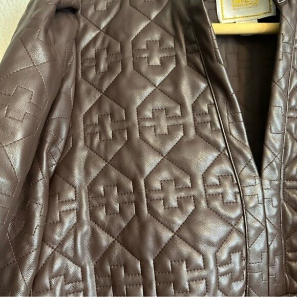 Emily McCarthy XXS Brown FX Leather Puff Sleeve Dress Matrix Steampunk Wet Look - Picture 7 of 16